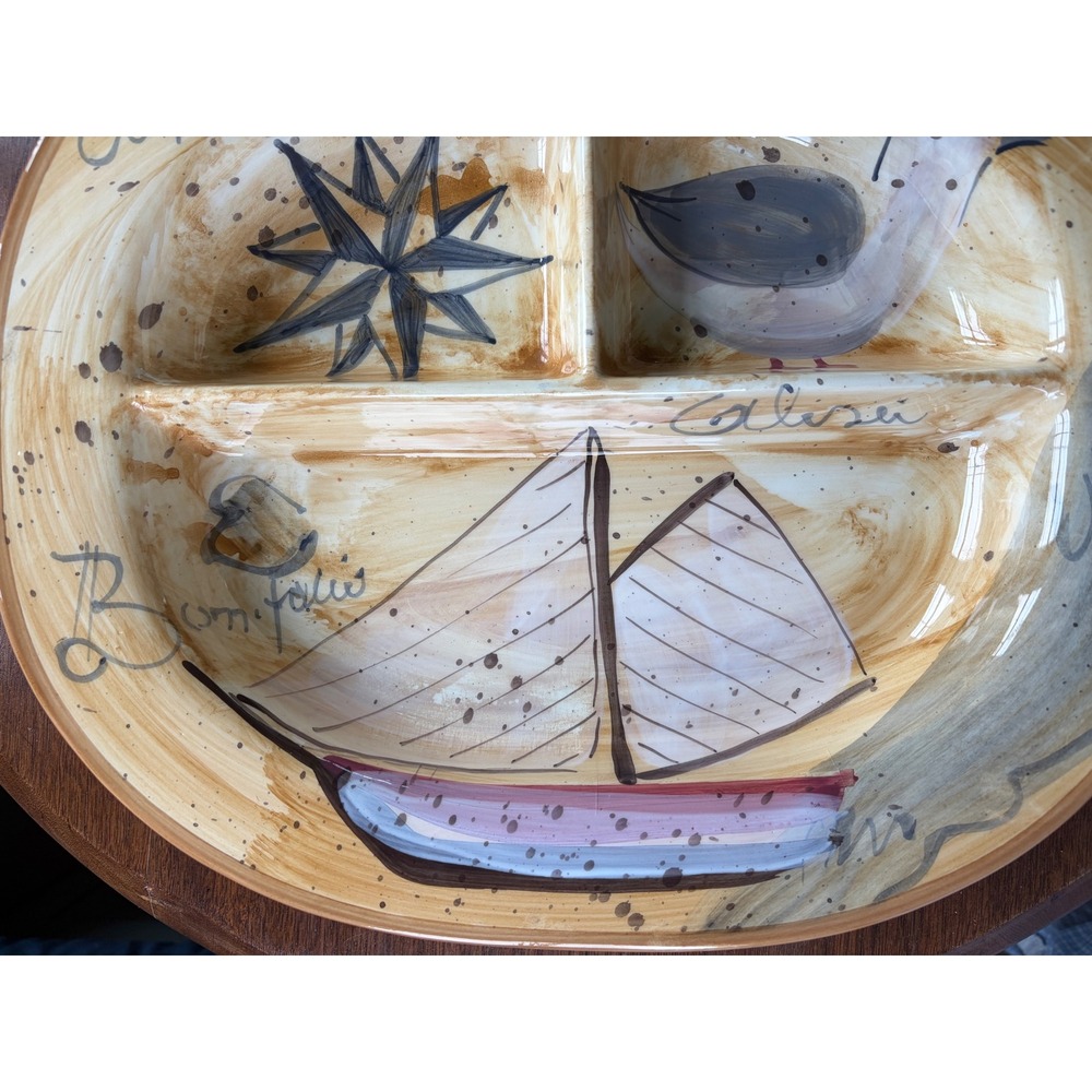 Lillian Vernon Vintage Italian Ceramic Divided Platter Nautical Sailboat Seagull - Picture 8 of 9